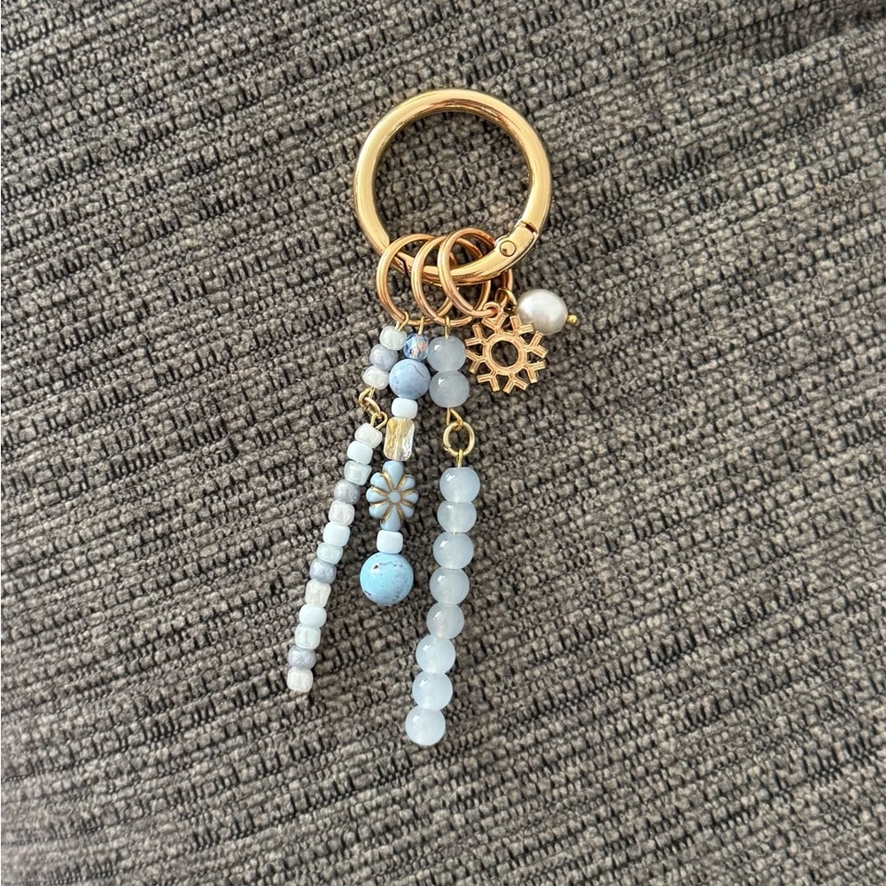 Winter Snowflake Blue & Gold Bag Charm Keychain